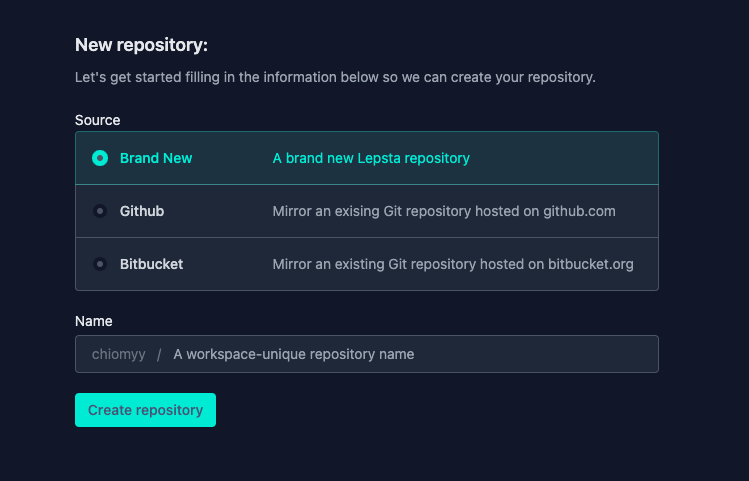 Create a new repository on the Lepsta Platform